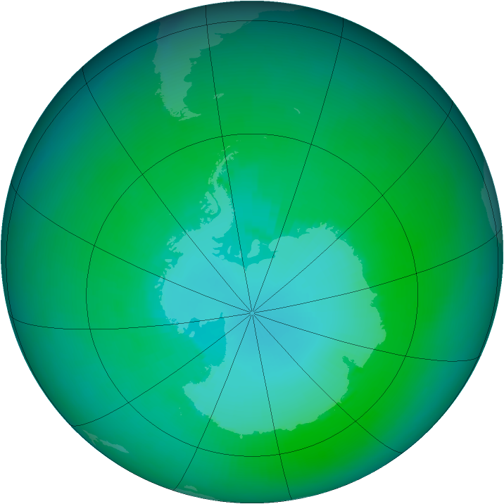 Antarctic ozone map for January 2002